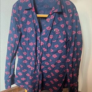 Natural Reflections Navy and Pink Casual Button Down Shirt